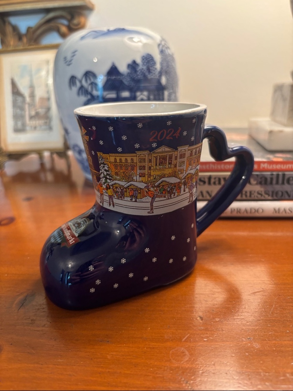 2024 Carmel Indiana Christkindlmarkt Holiday Boot Mug with Winter Village Scene